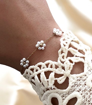 Bracelet MARGUERITE Blanc Acier Or