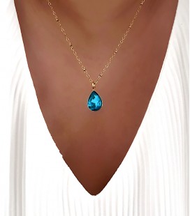 Collier GOUTTE Bleu Acier Or