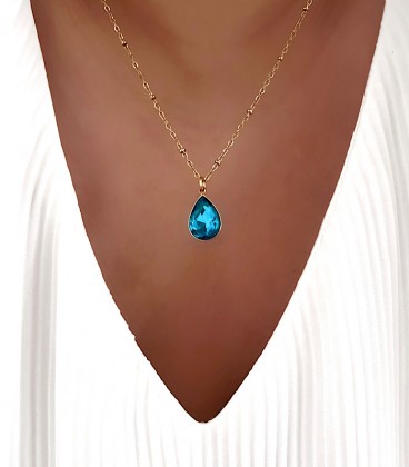 Collier GOUTTE Bleu Acier Or