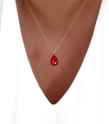 Collier GOUTTE Rouge Acier Or